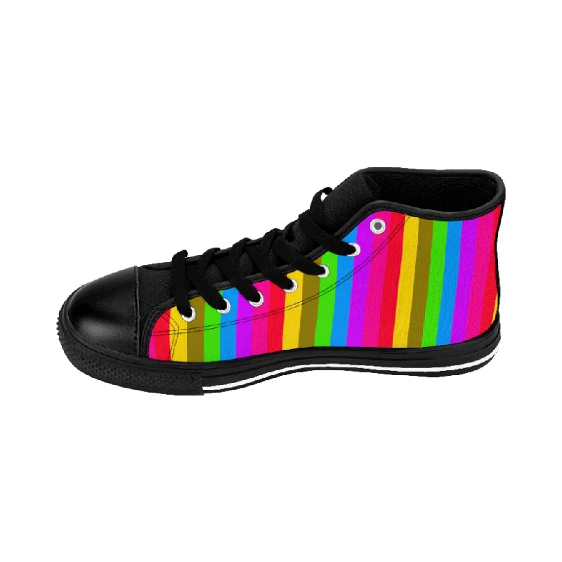 Rainbow Striped Men's High-tops, Gay Pride Parade Stripes High Top Sneakers For Good Looking Gay Men