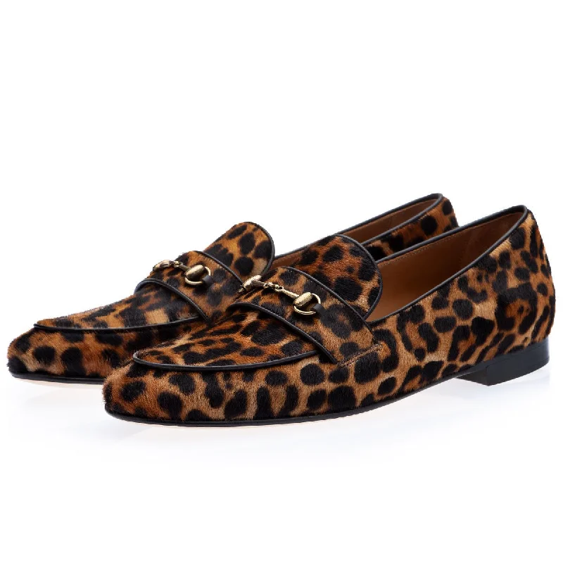 cushioned slip-on loafers-SUPERGLAMOUROUS Morris Men's Shoes Orange & Black Leopard Print / Pony Horsebit Loafers (SPGM1005)