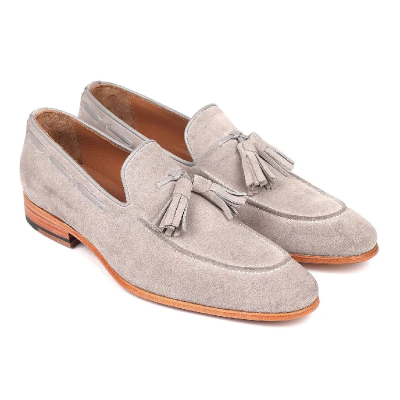 soft leather loafers-Paul Parkman Men's Shoes Gray Suede Leather Tassels Loafers GRY32FG (PM6209)