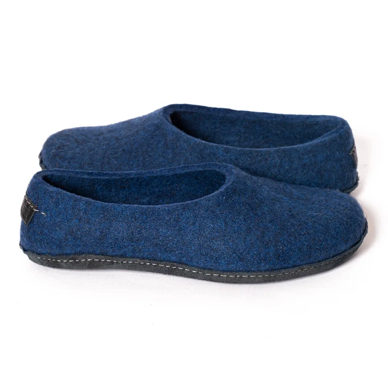 Slippers with chic rest-Men's Classic Wool Slippers - Dark Blue