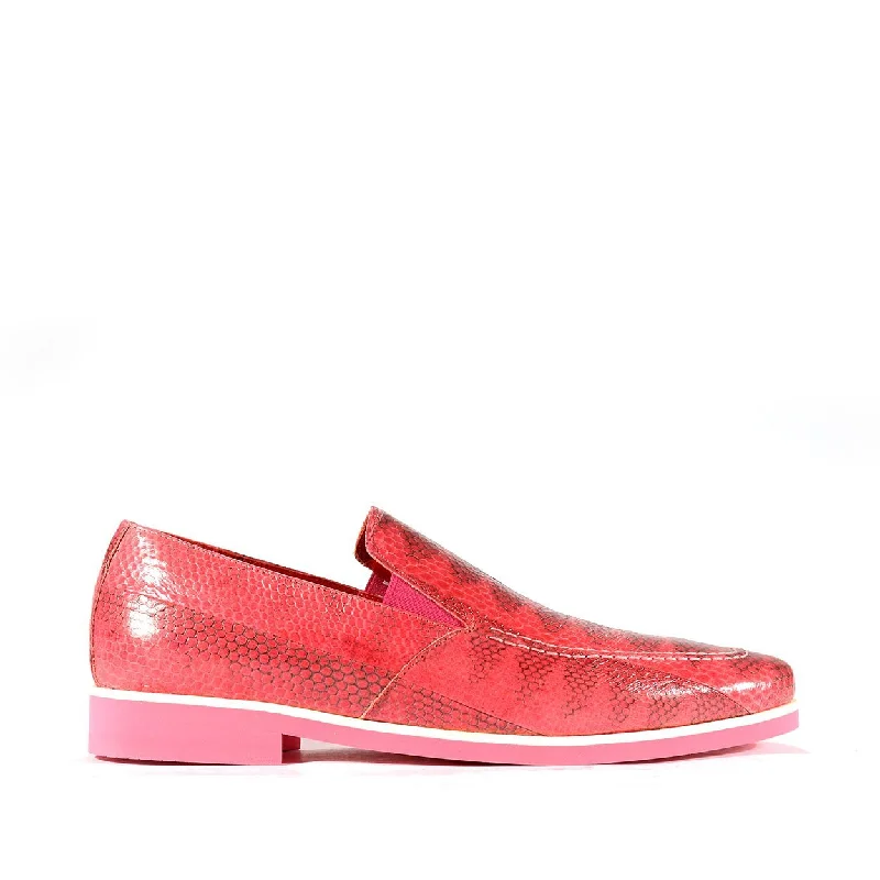 lightweight slip-on loafers-Fennix Daniel Men's Shoes Pink Python Print / Eel-Skin Slip-on Loafers (FXS2601)