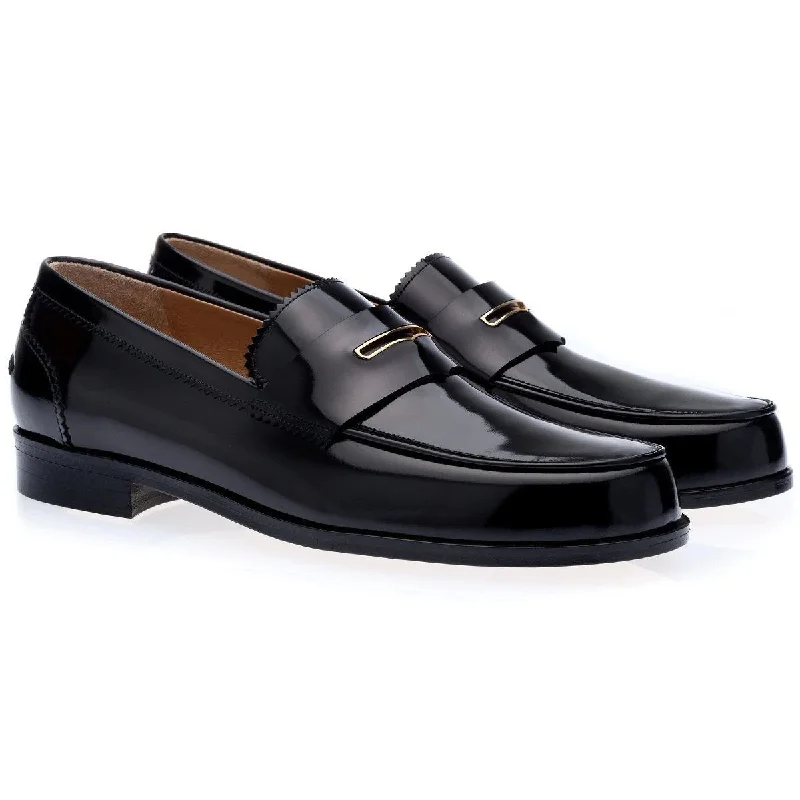 fashionable pink loafers-SUPERGLAMOUROUS Balmoral Men's Shoes Black Polished Leather Penny Loafers (SPGM1129)