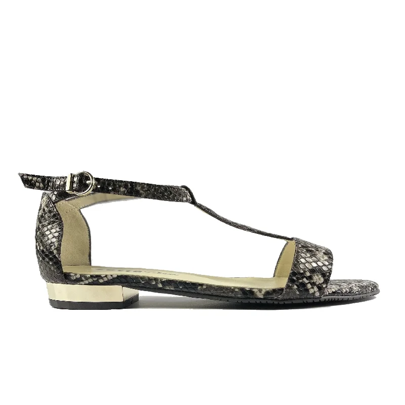 comfortable sandals for walking -'Olive' flat vegan sandal by Zette Shoes - black snakeskin