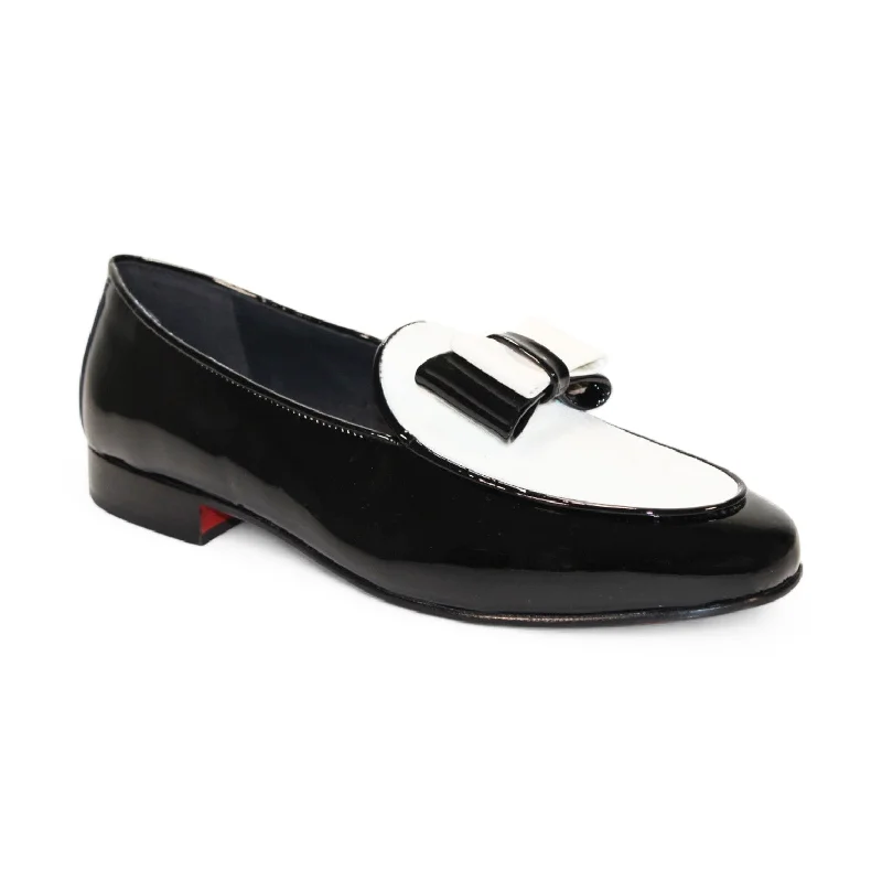 cushioned slip-on loafers-Duca Amalfi Men's Shoes Black/White Patent Leather-Velvet, Leather Lining Formal Loafers (D1002)