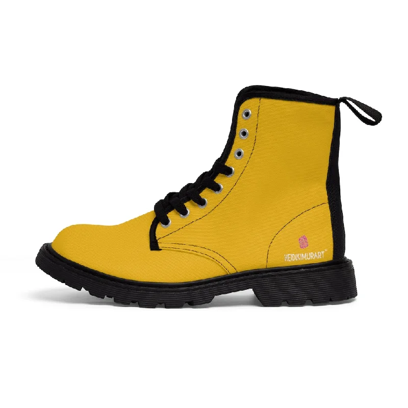 Waterproof snow boots for men -Yellow Color Best Men's Boots, Solid Yellow Color Hiking Combat Lace Up Fashion Boots For Men