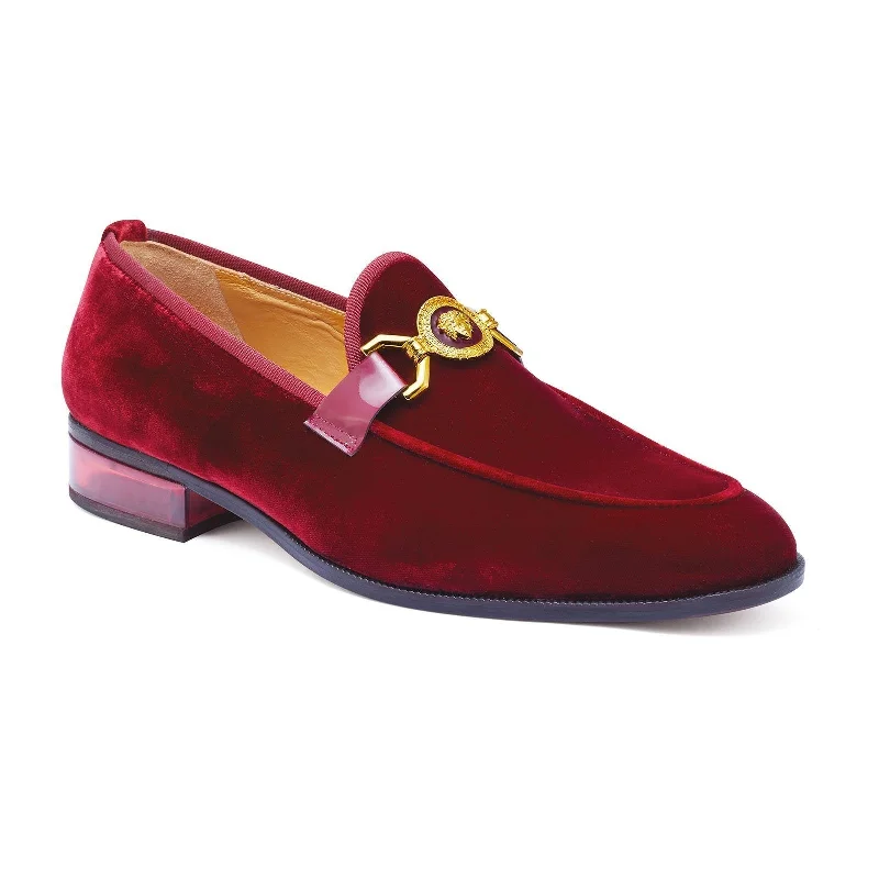 breathable office loafers-Mauri Floss 4940 Men's Shoes Burgundy Velvet Slip-On Loafers (MA5254)