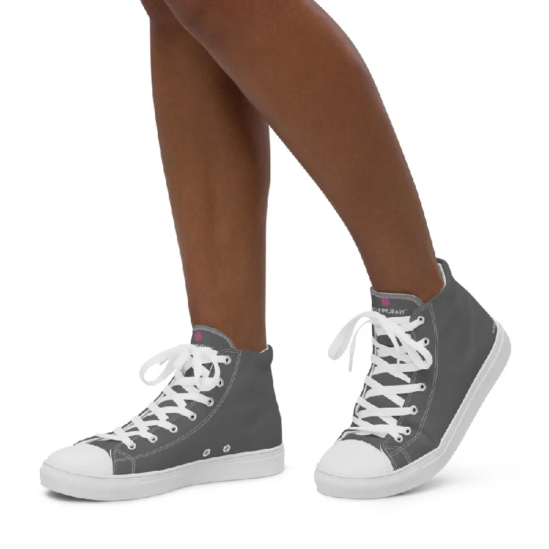 Grey Ladies' High Top Sneakers, Solid Grey Color Best Women’s High Top Canvas Tennis Shoes