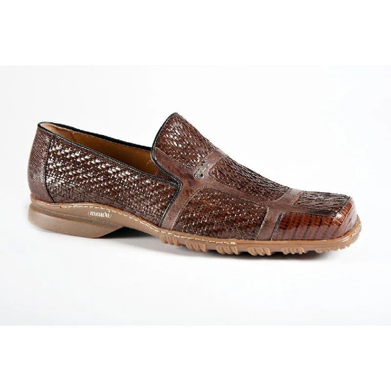 cozy velvet loafers-Mauri Men's Designer Shoes Brown Woven / Calf-Skin Leather Loafers 9299 (MAO1046)