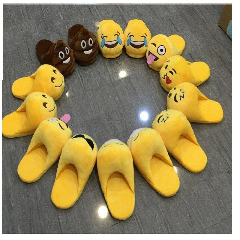 Slippers for weekend vibes-Indoor Warm Emoji Slippers Winter Cotton Plush Slipper Emoji Shoes Smiley Emoticon Winter Soft Size