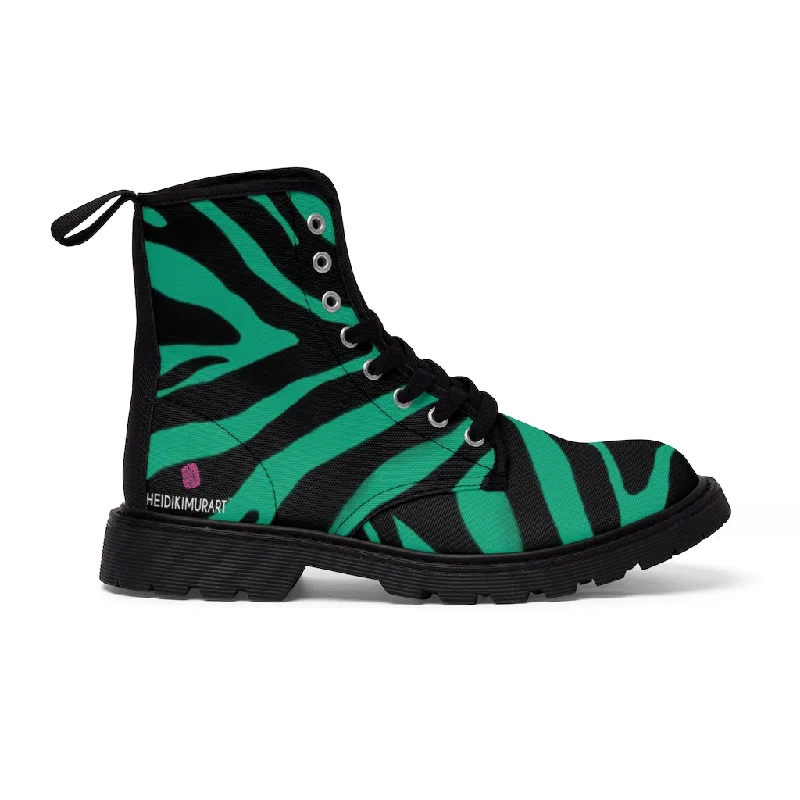 Boots for outdoor adventure -Green Zebra Best Men's Boots, Zebra Animal Print Best Lace Up Combat Canvas Boots Shoes For Men (US Size: 7-10.5)