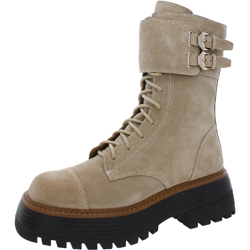 Boots for outdoor festivals -Vince Camuto Womens Monchia Buckle Block Heels Combat & Lace-up Boots