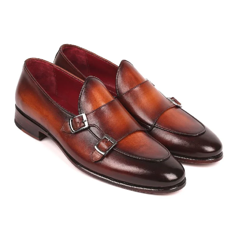 sleek pink loafers-Paul Parkman Men's Brown Calf-Skin Leather Double-MonkStraps Loafers HT61BRW (PM6159)