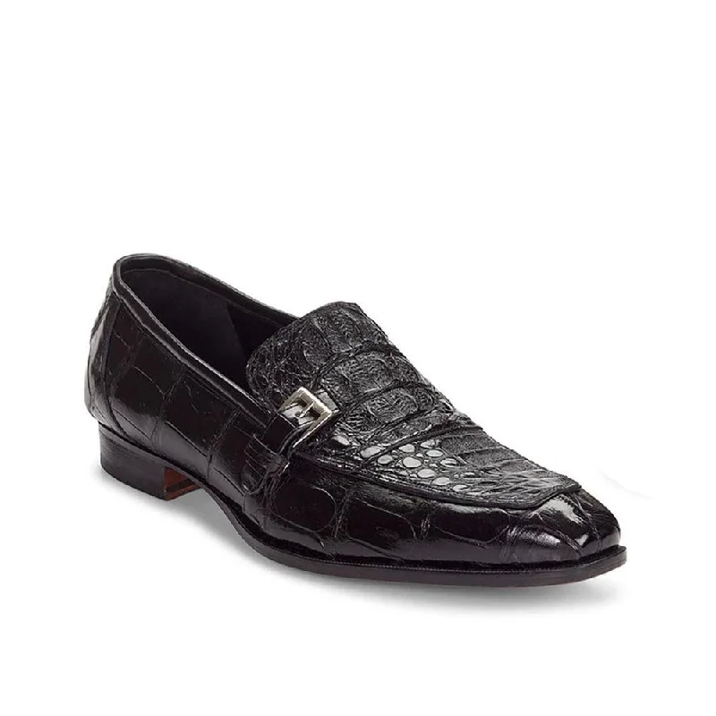 fashionable blue loafers-Mauri Men's Hand-Painted Broletto Black Loafers 4763 (MA4313)