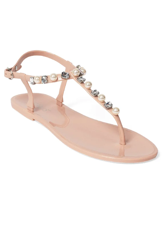 women’s sandals with glitter heels -Pearl T-Strap Sandals - Blush