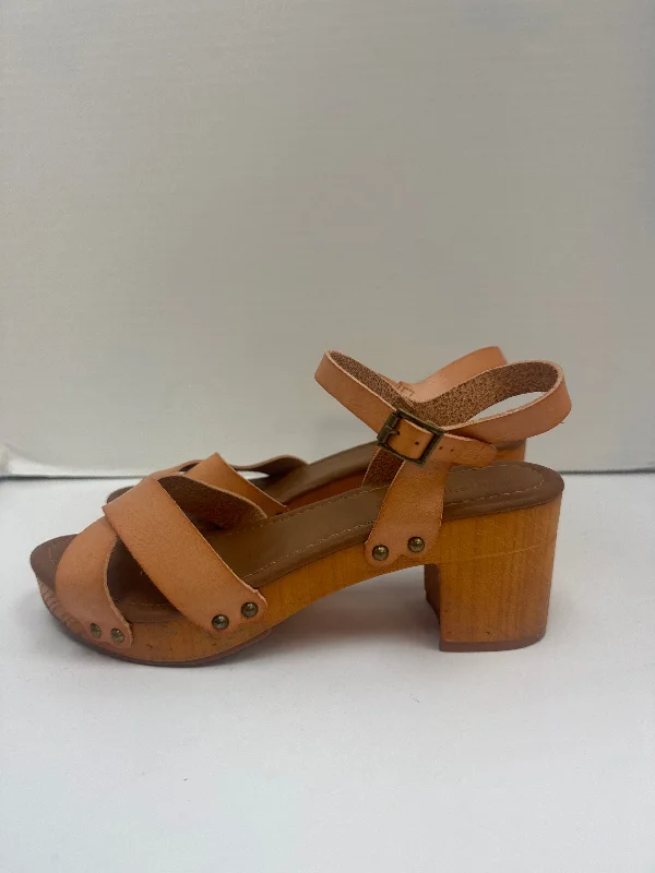 sandals with anti-slip straps -Sandals Heels Block By Cushionaire In Brown, Size: 9