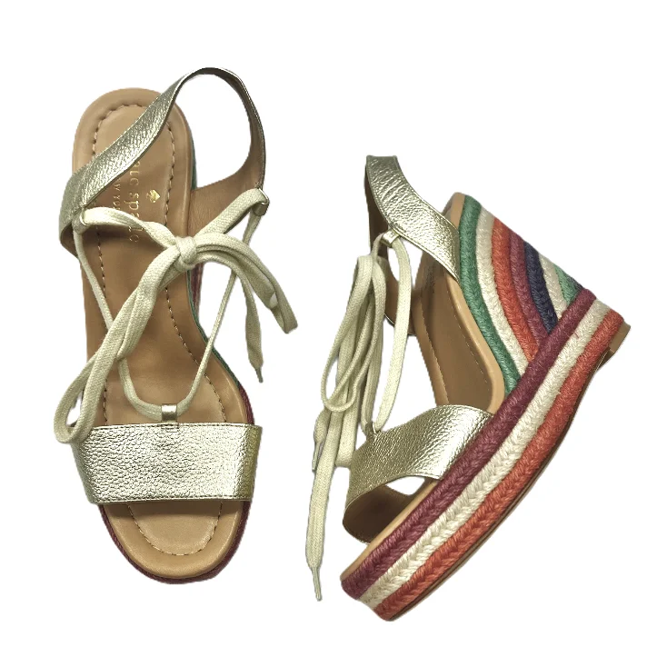 sandals for summer festivals -Gold Sandals Designer By Kate Spade, Size: 7.5