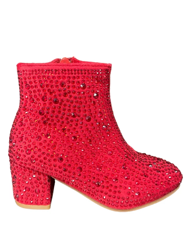 Casual boots with thick soles -Red Rhinestone Boots - Go Go Girl