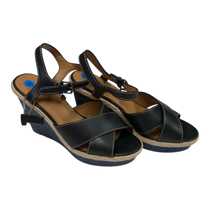 men’s sandals with padded heels -Sandals Designer By Coach In Black & Blue, Size: 11