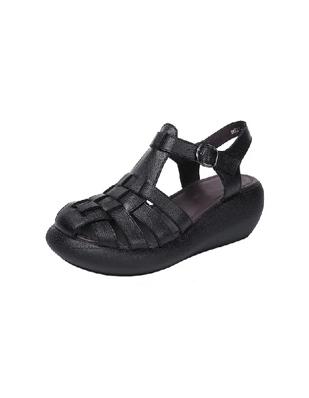 sandals for warm weather getaways -Handmade Comfortable Close Toe Wedge Fisherman Sandals