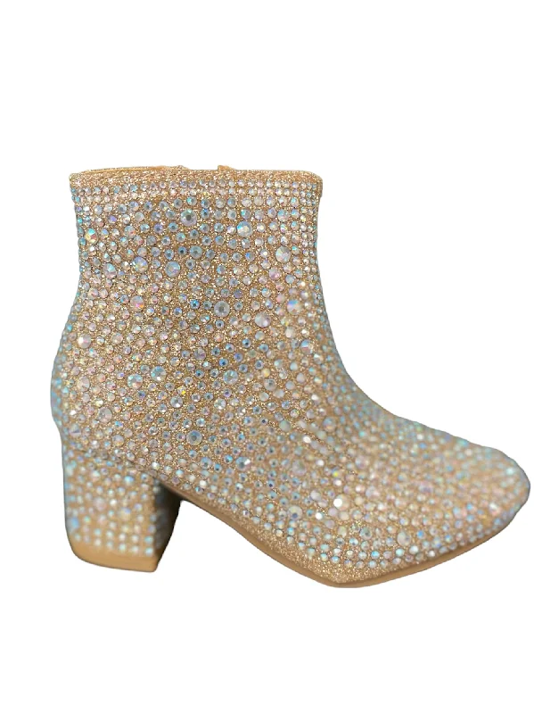 Insulated boots for extreme conditions -Champagne Rhinestone Boots - Go Go Girl