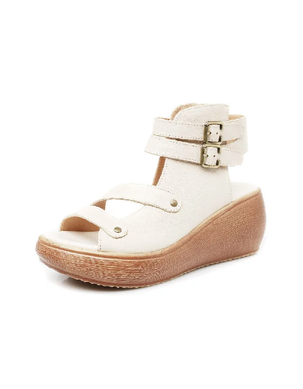 women’s sandals with strappy heels -Summer Ankle Double Buckles Wedge Sandals