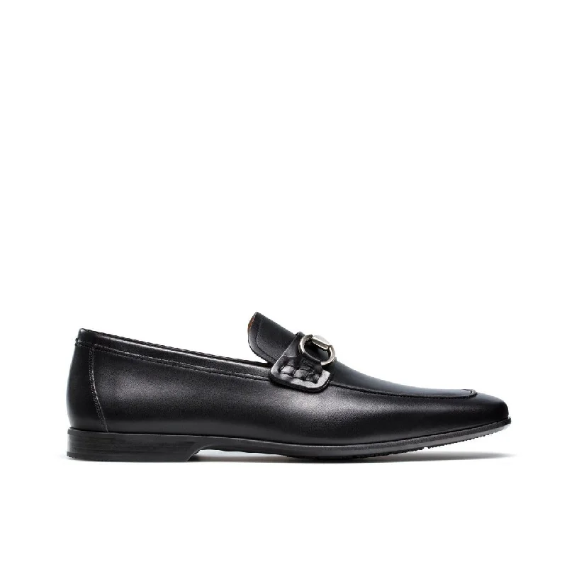 simple slip-on loafers-Magnanni Rafa II Men's Shoes Buterblade Black Calf-Skin Horsebit Loafers (MAGS1076)