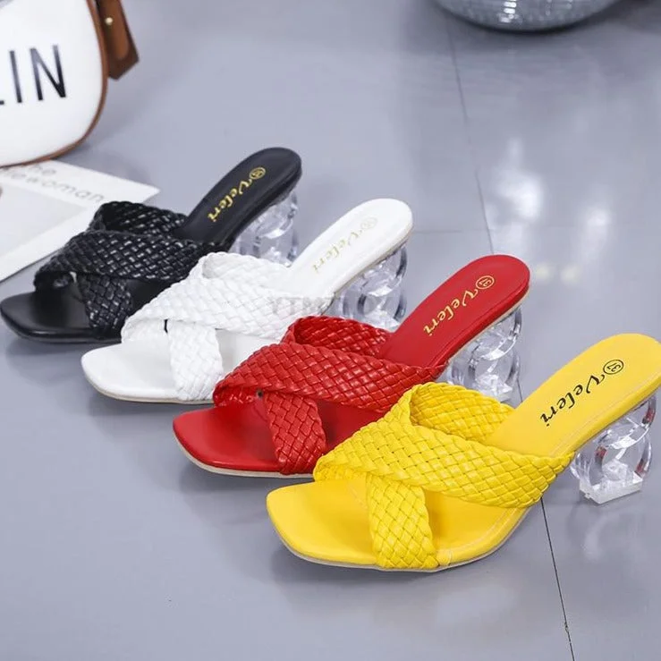 Slippers for fast errands-Slippers Women Cross Strap Summer Slides Shoes Ladies Mules Square Toe Indoor Ytmtloy House Zapatillas Casa Mujer