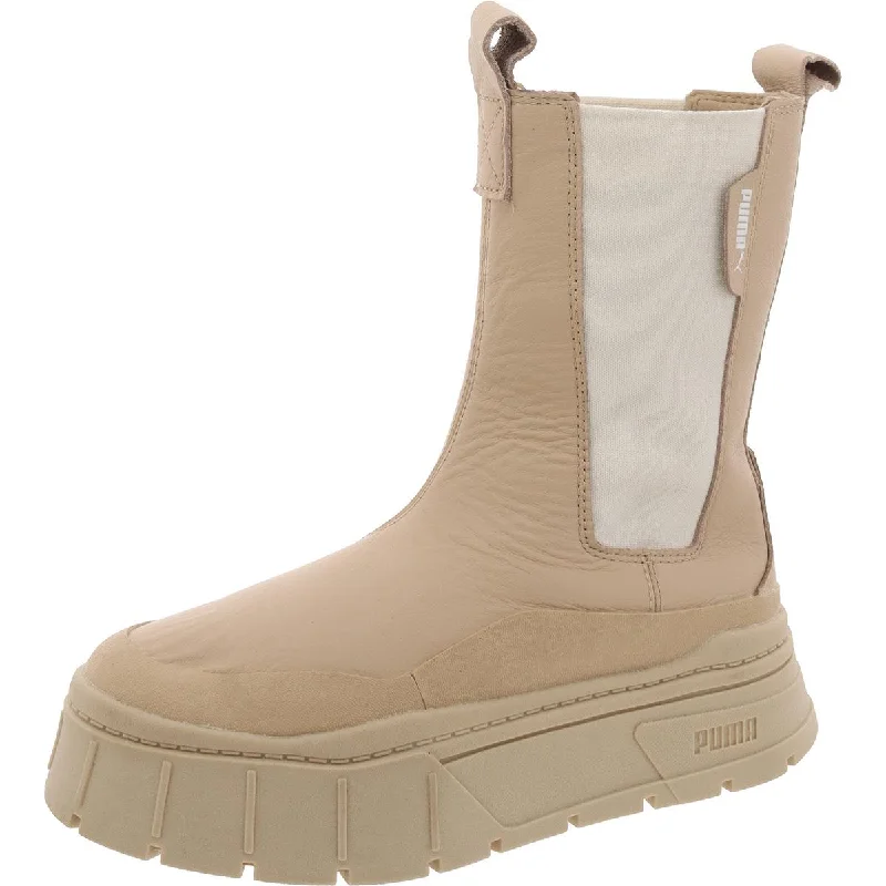 Comfortable boots for daily wear -Puma Womens Faux Leather Wedge Chelsea Boots