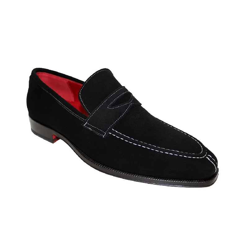 durable slip-on loafers-Emilio Franco Oliviero Men's Shoes Black Suede Leather Loafers (EF1092)