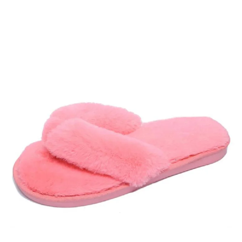 Slippers with casual hues-Winter Fashion Faux Fur Slip-On Flip Flops Slippers