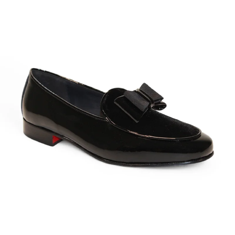 trendy beige loafers-Duca Amalfi Men's Shoes Black Patent Leather-Velvet, Leather Lining Formal Loafers (D1001)