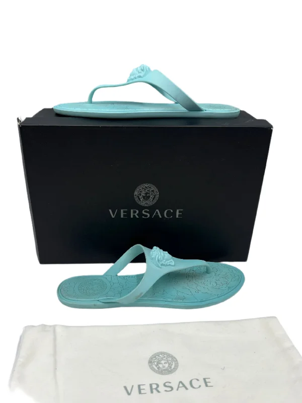 sandals with ergonomic uppers -Versace Medusa Designer Sandals In Blue, Size: 6