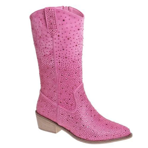 Warm insulated boots for cold weather -Fuchsia Rhinestone Boots- Tall Western