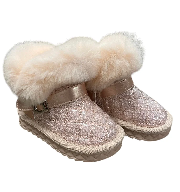 Stylish boots for snowy weather adventures -Pink Fur Trim Quilted Boot