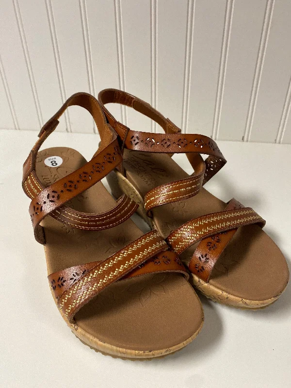 sandals with adjustable heels -Sandals Heels Wedge By Skechers In Tan, Size: 8