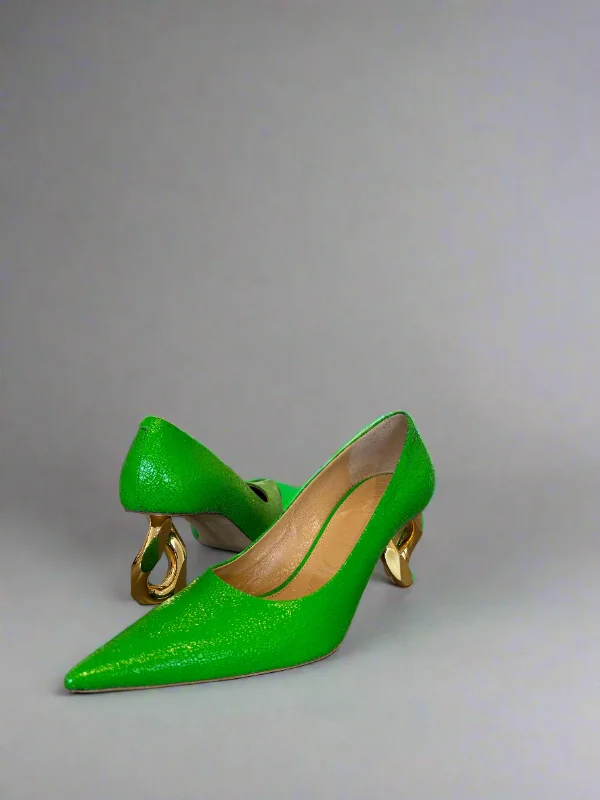 best high heels for arch support -JW Anderson Leather Pumps- Bright Green