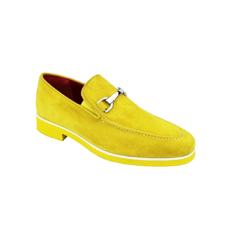 cozy velvet loafers-Emilio Franco Nino II Men's Shoes Yellow Suede Leather Loafers (EF1091)